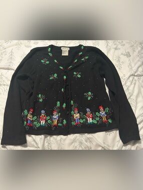 BP Design Vintage Black Nutcracker Embroidered Holiday Cardigan